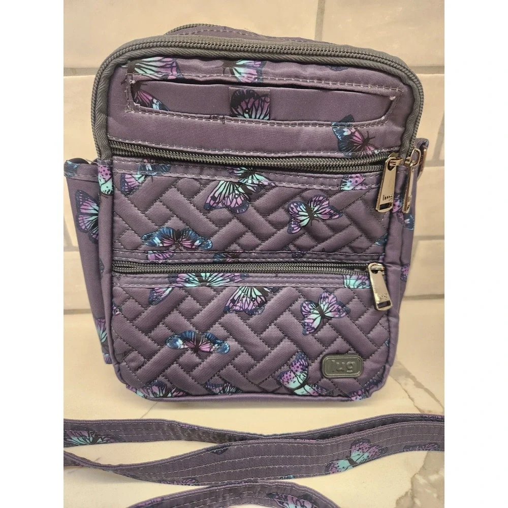 Lug Can Can XL Convertible Crossbody Bag, Purple Butterfly Polyester Lightweight